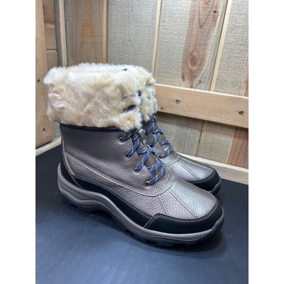 Clarks Womens Pewter Snow Boots Fur-Lined Waterproof Size 10W - Picture 1 of 8